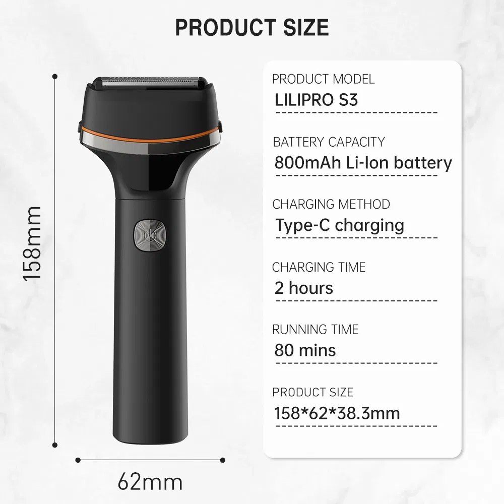 Lilipro S3 Electric Shaver for Men, Rechargeable and Cordless Razor, Black Wet and Dry, Foil Shaver