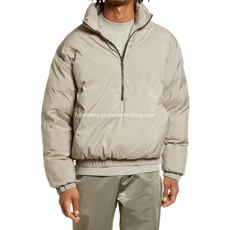 High Quality Winter Mens Down Jackets Beige 1/4 Zipper Pullover Padded Quilted Anorak Oversize Man Puffer Jacket