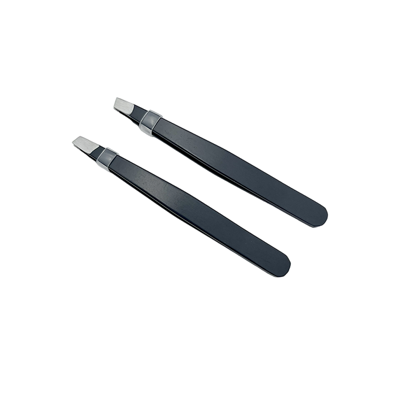 Customized Stainless Steel Anti-Static Brow Tweezers Black Slanted Hair Removal Eyebrow Clip Tweezer with Private Label