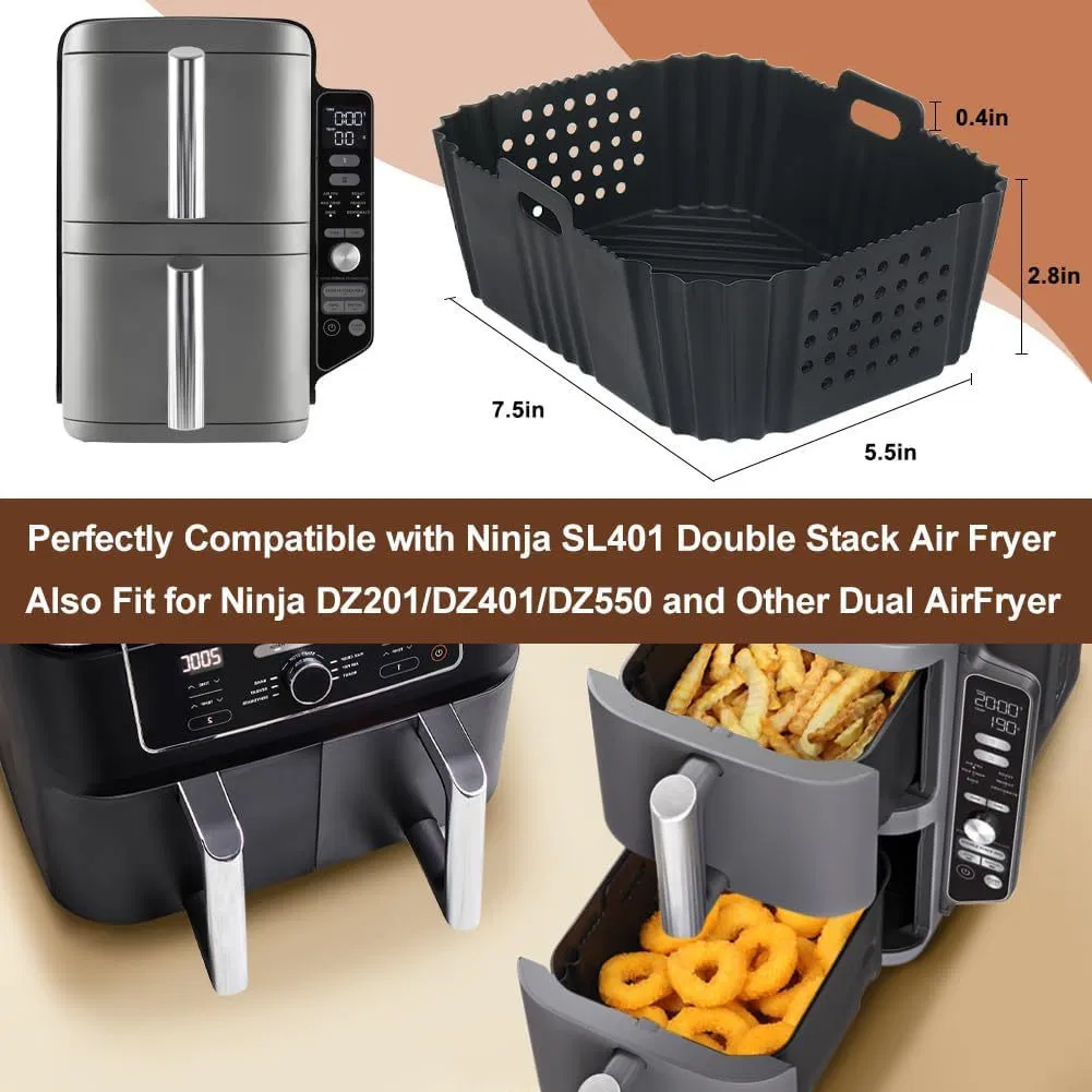 Reusable Silicone Air Fryer Basket Liner for Ninja SL401 Double Stack XL Air Fryer, Non-Stick Heat Resistant Air Fryer Accessories