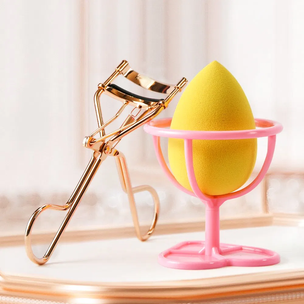 3 PCS Set Long Lasting Rose Gold Eyelash Curler Latex Free Beauty Egg Makeup Powder Puff with Blender Sponge Holder