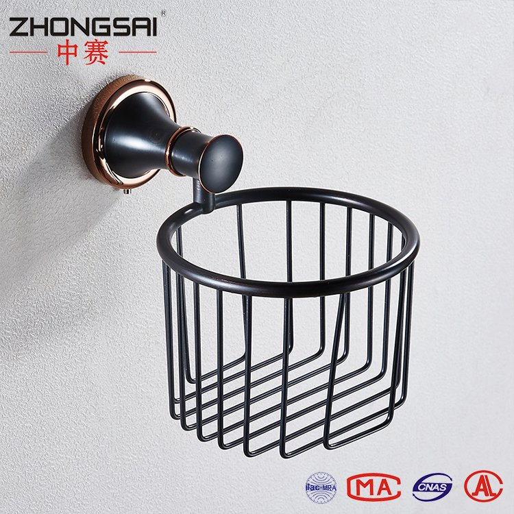 Royal Bathroom Wall Mounted Brass Antique Black Toilet Paper Towel Holder with Basket