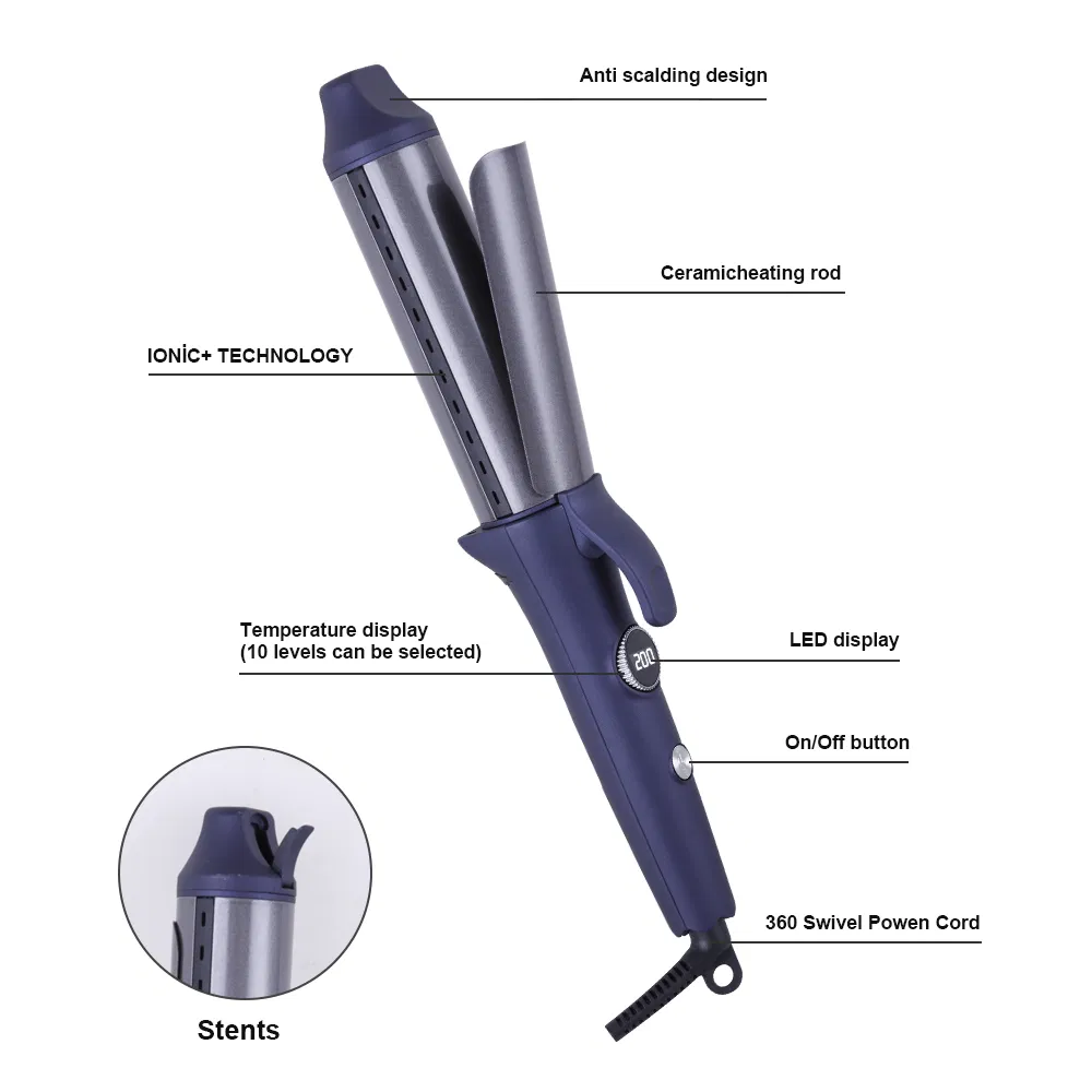 Ceramic Hair Curling Iron Professional LED Electric Flat Iron Hair Curler with Clips