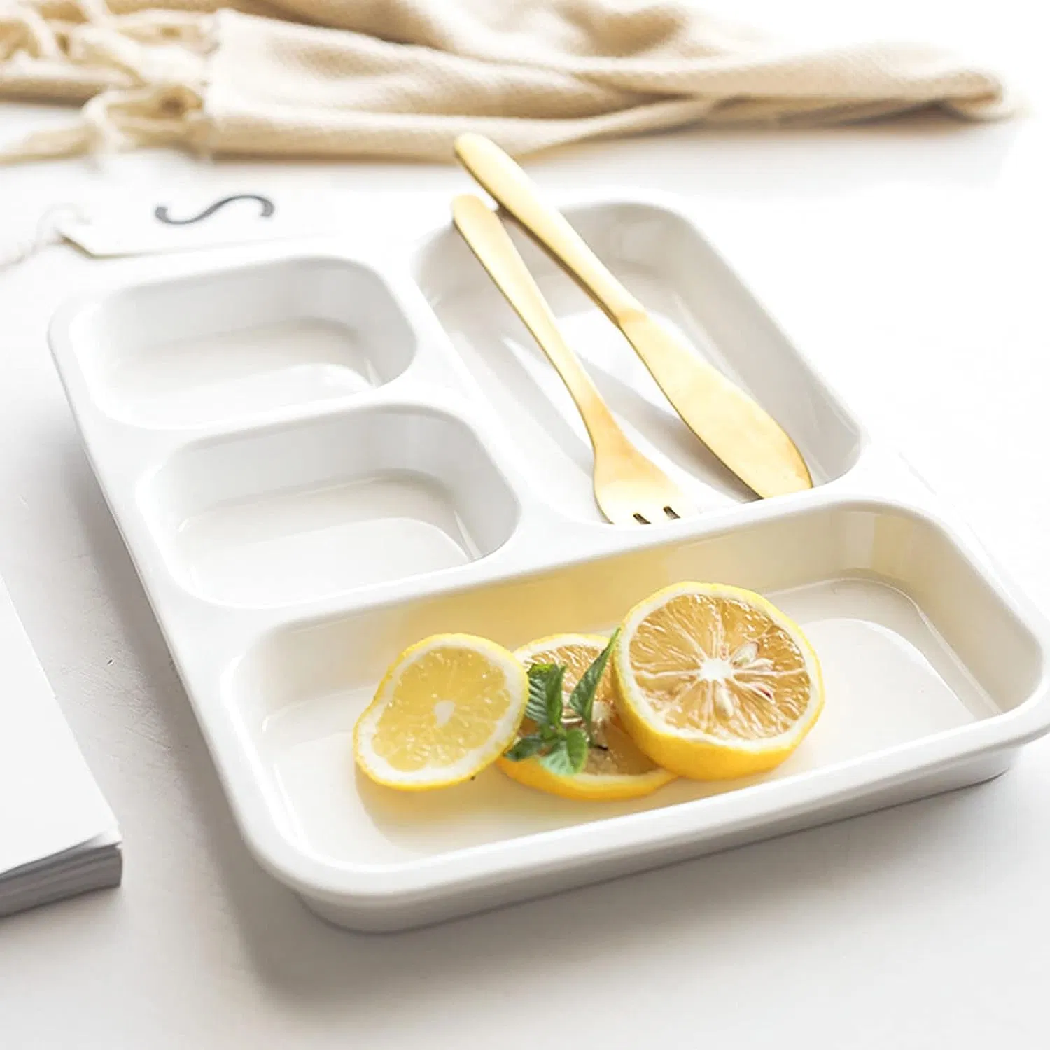 Cheap White Ceramic Divided Dinner Tray Handmade Porcelain Serving Platter