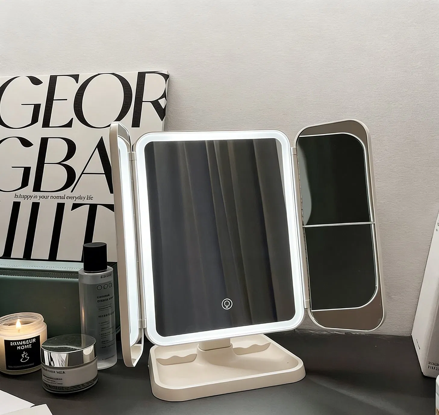 Wear-Resistant Fashionable Portable LED Jewelry Box with Tri-Fold Mirror