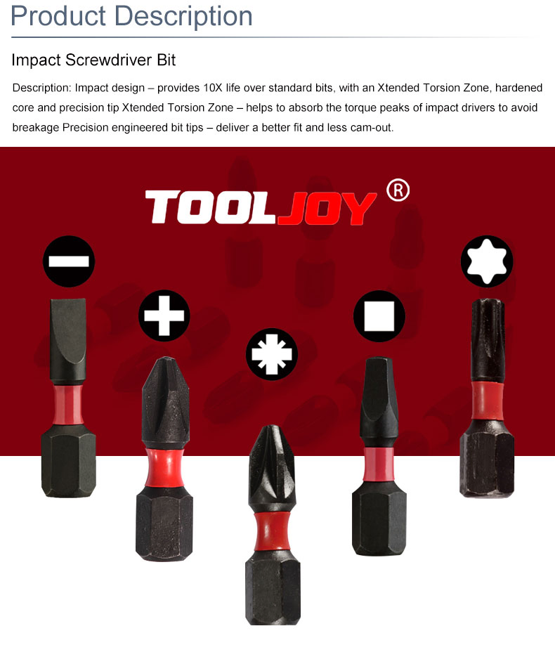 Tooljoy Professional Manufacturer 25mm Phillips Torsion Screwdriver Bits Impact Bits