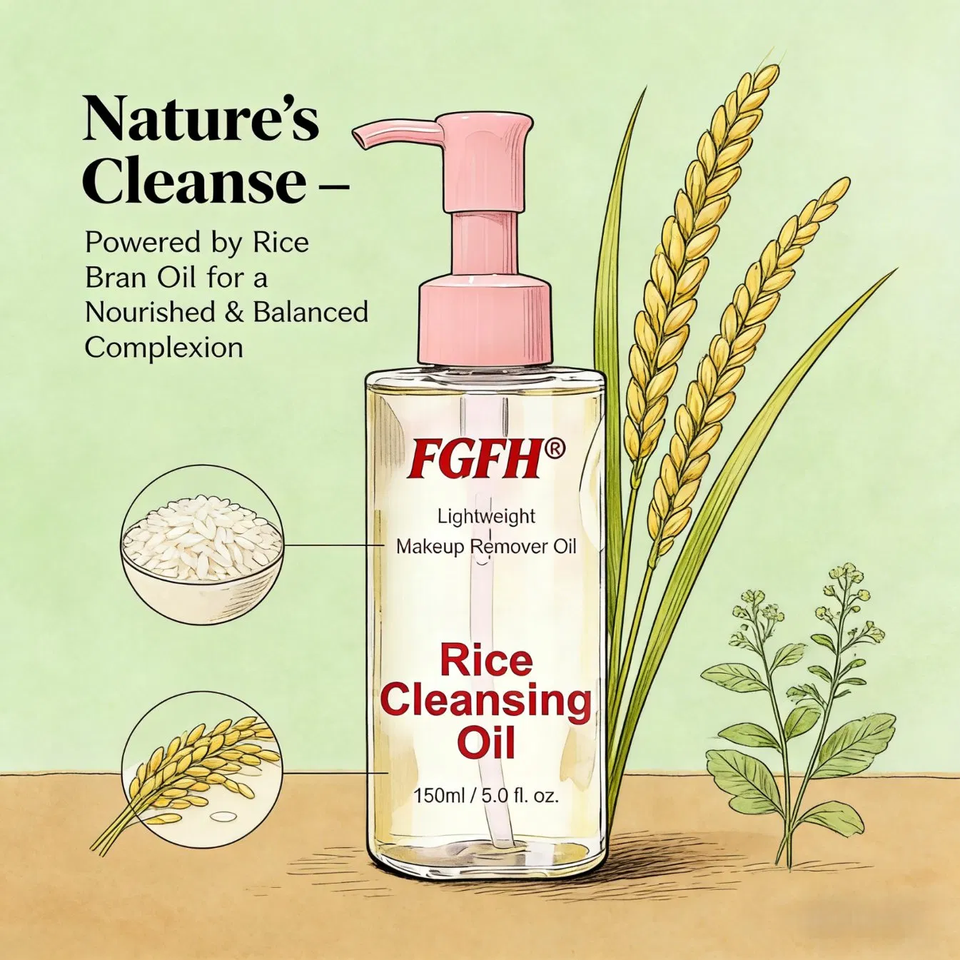 Herbal Rice Raw Pulp Cleansing Oil for Face Quick Makeup Removal Pore Purifying Moisturizer