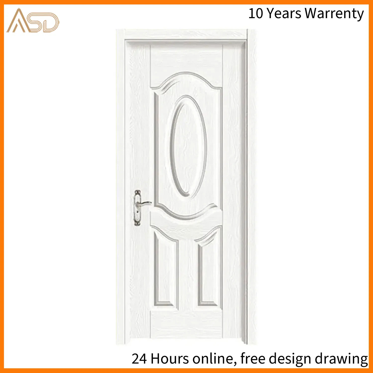 Modern PVC White Simple Moulded Solid Wood Door Bedroom Interior Door