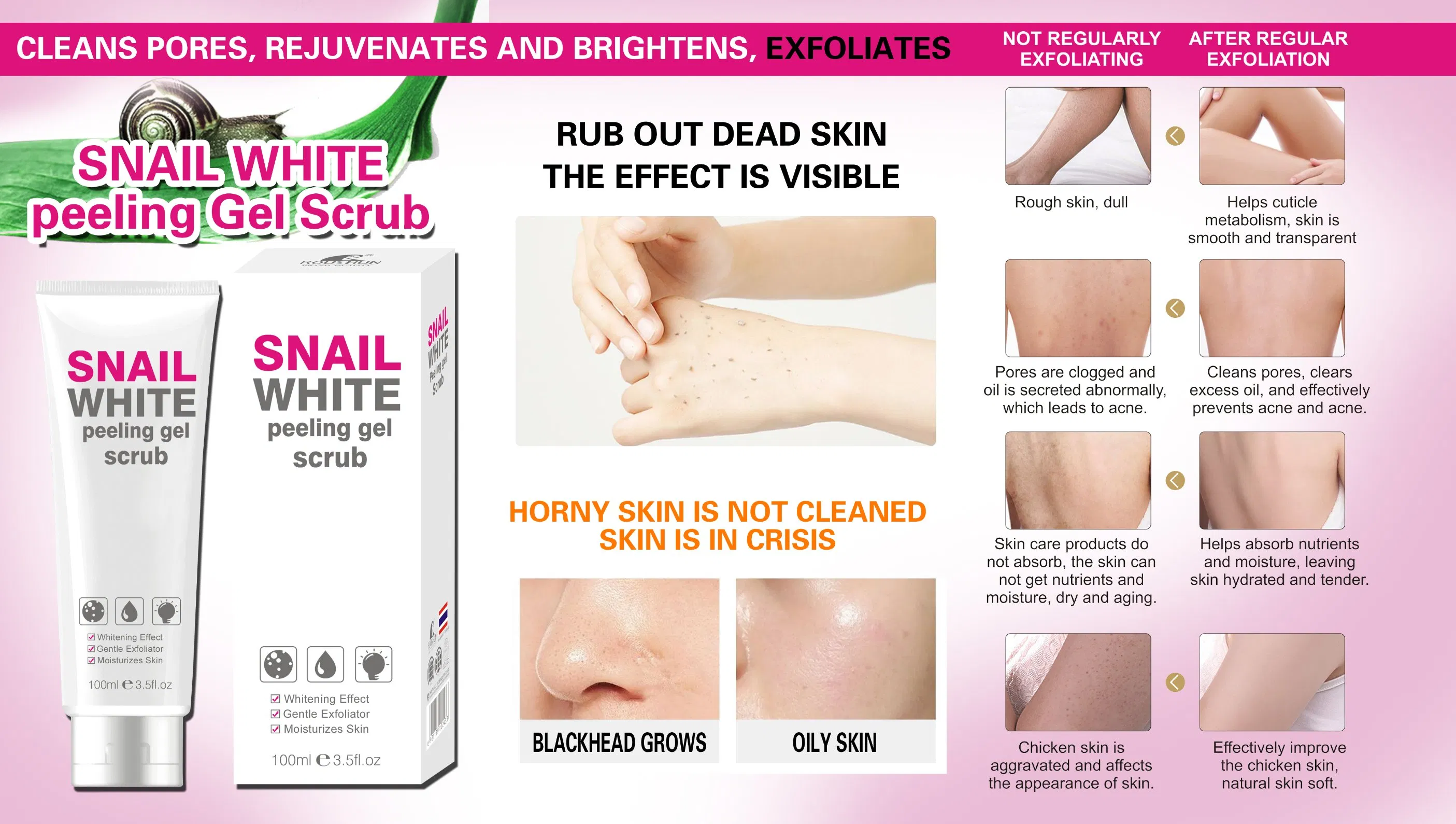 Face Scrub Snail White Peeling Gel Scrub Whitening Effect Skin Moisturizing 100ml Private Label Customizable