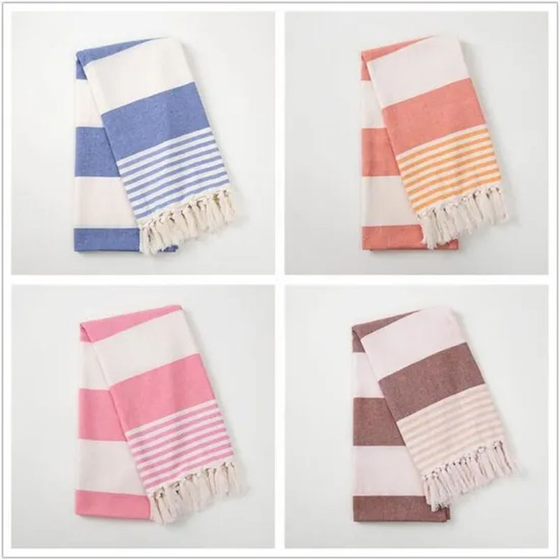 Multicolor Soft Bright Striped Tassel Cotton Bath Towel Fouta Beach Towel Turkish Towel Tg009_7
