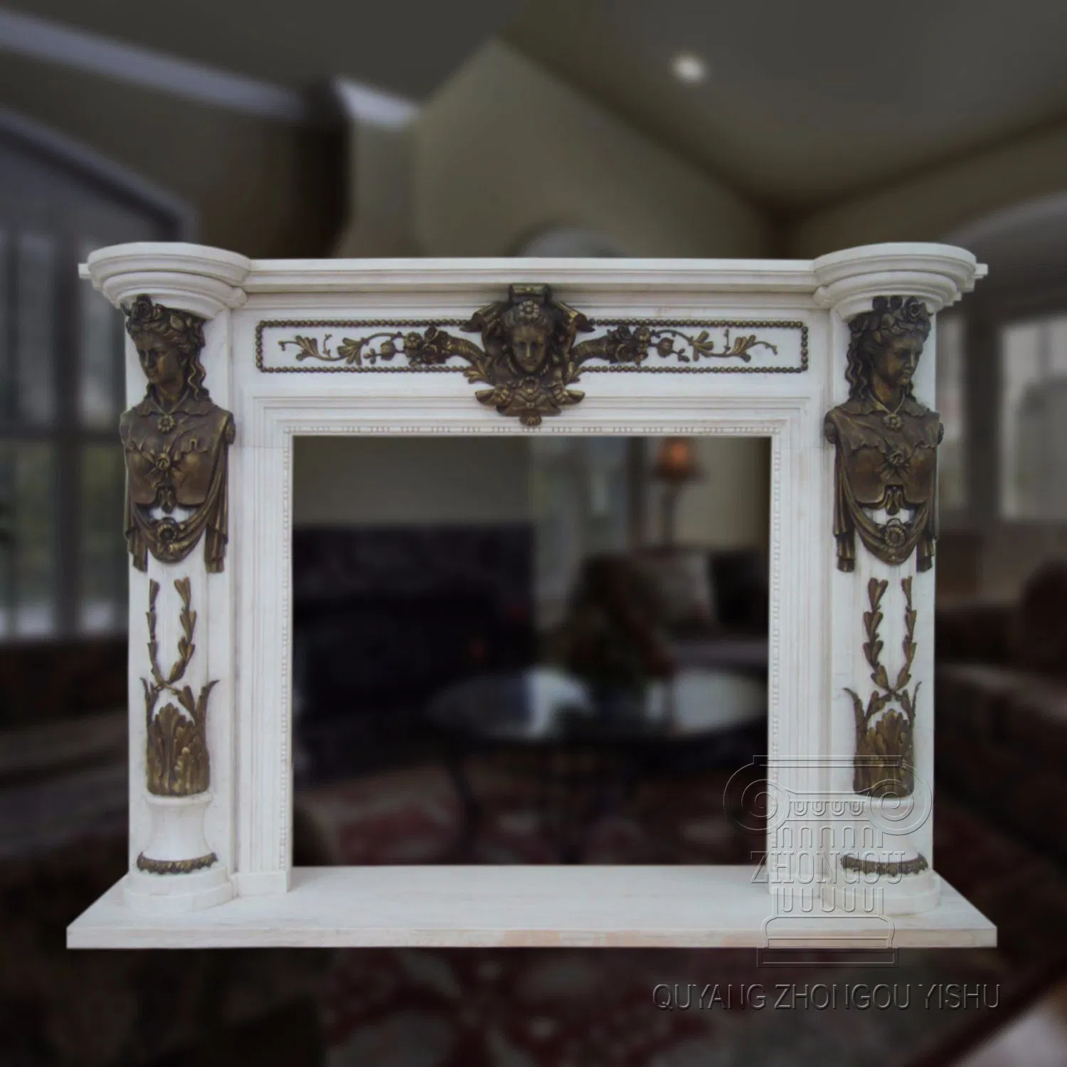French Style Natural White Marble Fireplace for Home Decoration
