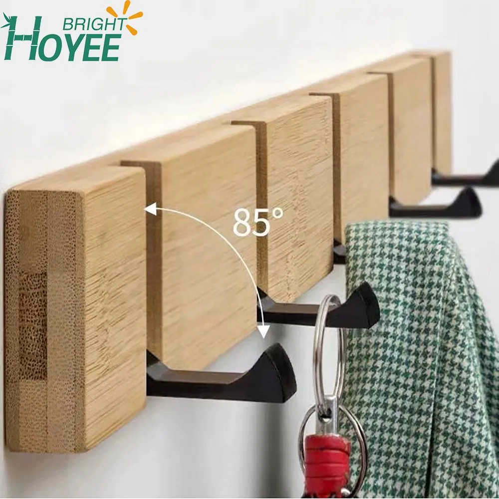 Natural Bamboo Coat Rack, Wall-Mounted Heavy Duty Foldable Coat Hooks