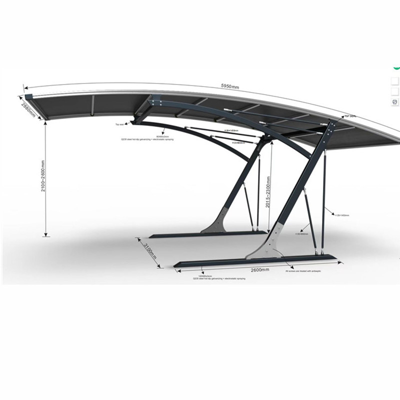 Home PVDF Roof Portable Garage Aluminum Solar Carport Structure Car Parking