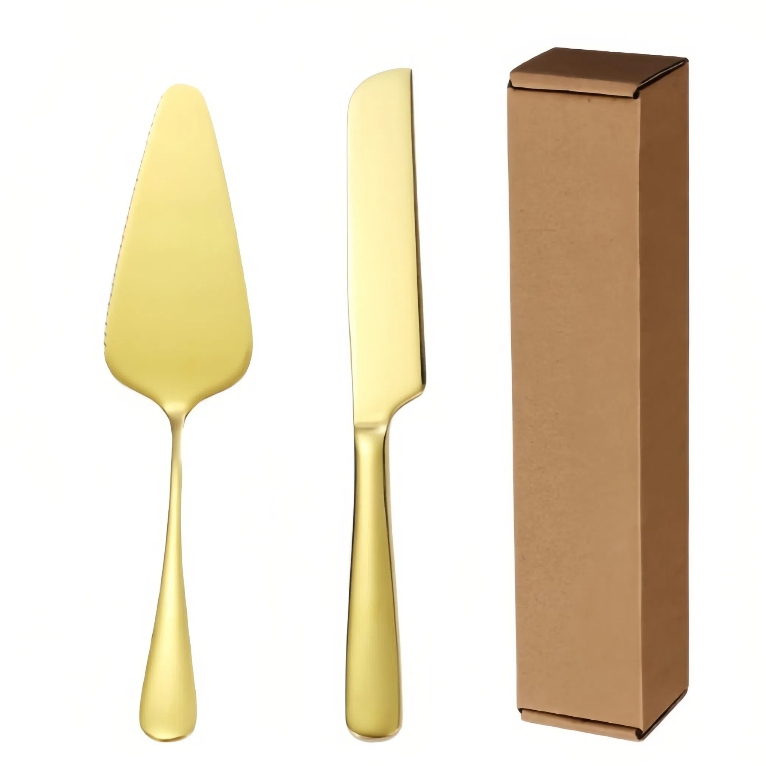 Premium Stainless Steel Cake Serving Utensils: Gold Cake Server and Knife for Special Occasions