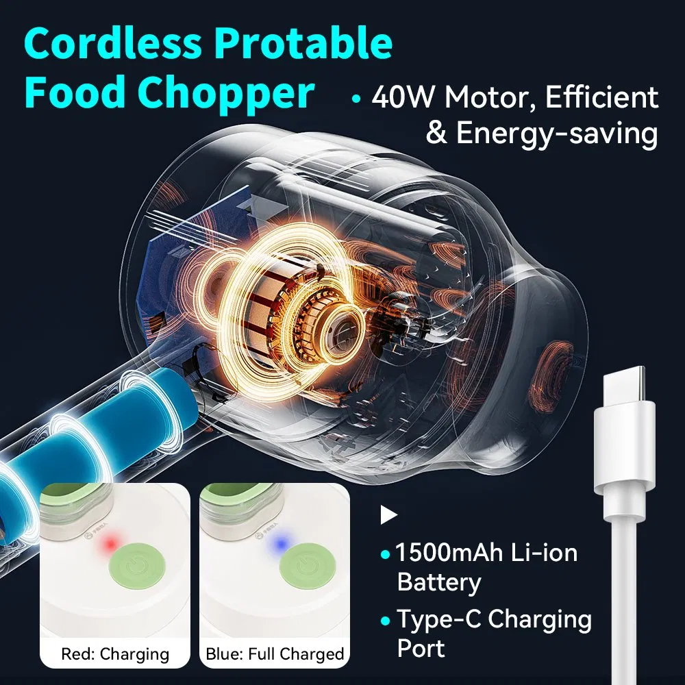 Wireless Mini Handled Electric Garlic Slicer Mincer USB Charge Vegetable Chopper