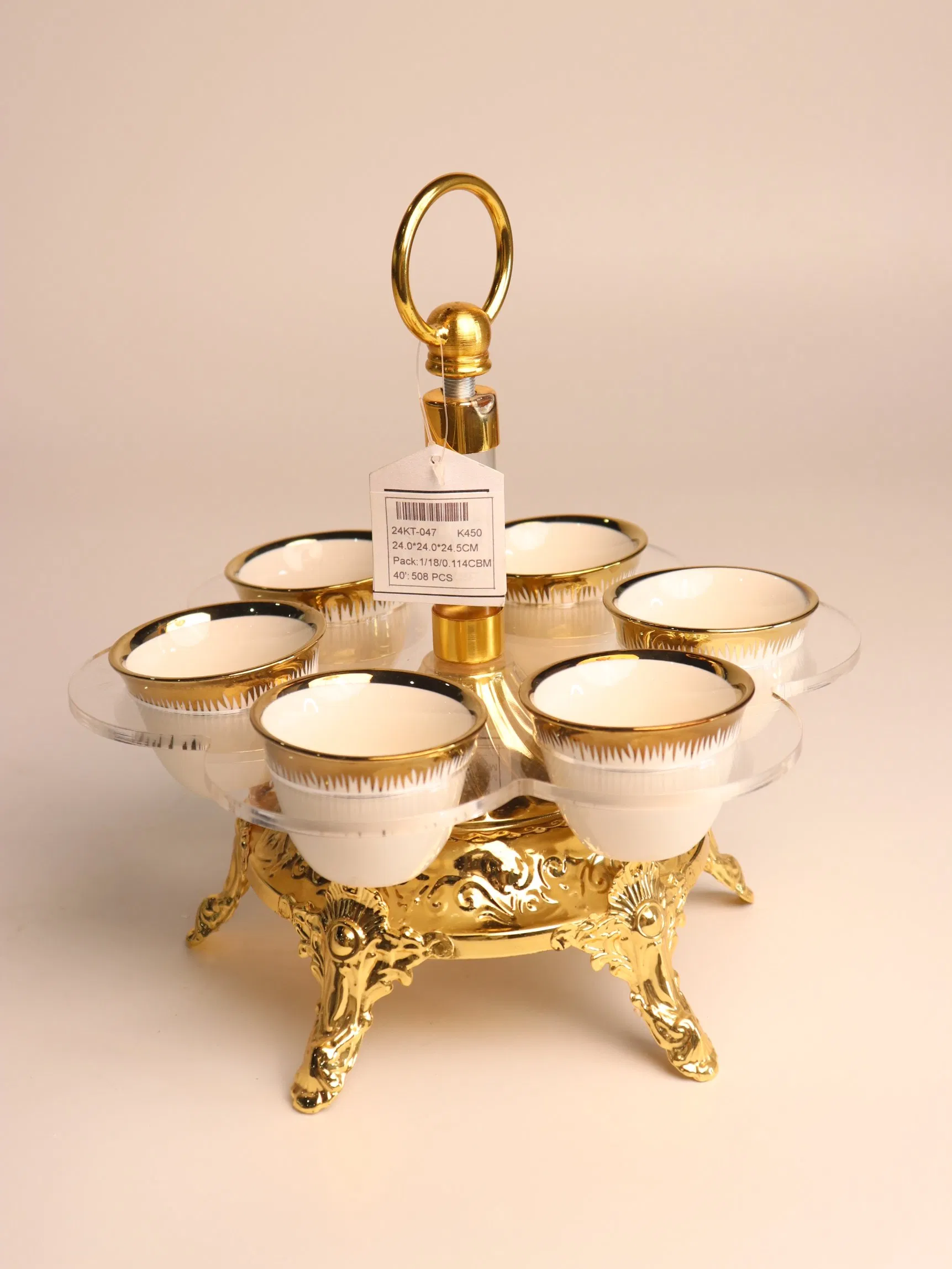 Household Gold-Plated Iron Frame, 6 Ceramic Tea Cup Decoration Sets