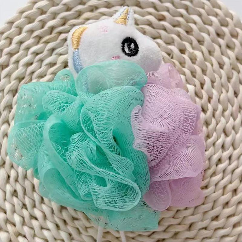 Cute Unicorn Kids Bath Loofahs Balls for Baby Girls Boys Mesh Shower