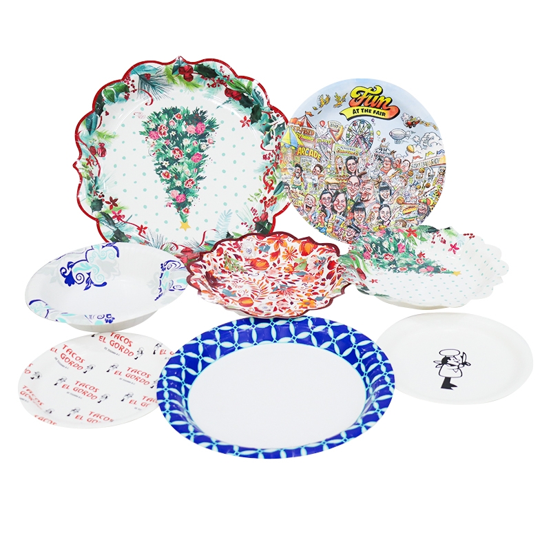 Elegant White Disposable Custom Printed Paper Food Cake Dinner Dinnerware Biodegradable Plate