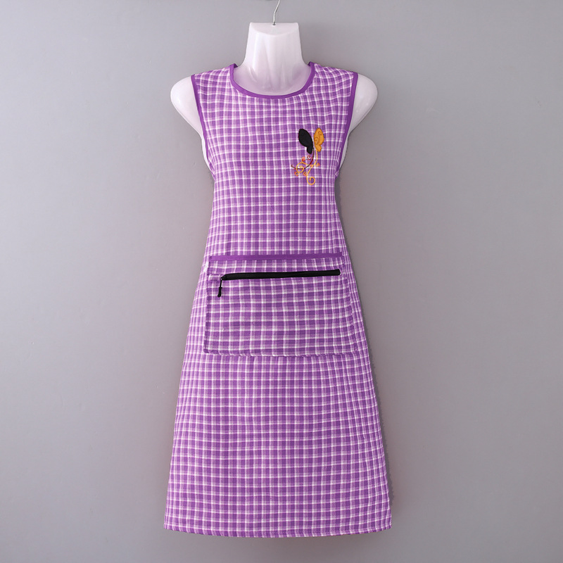 Embroidered Lengthened Waistcoat Large Pocket Household Wear Resistant Adult Work Clothes Zipper Vest Kitchen Cooking Apron