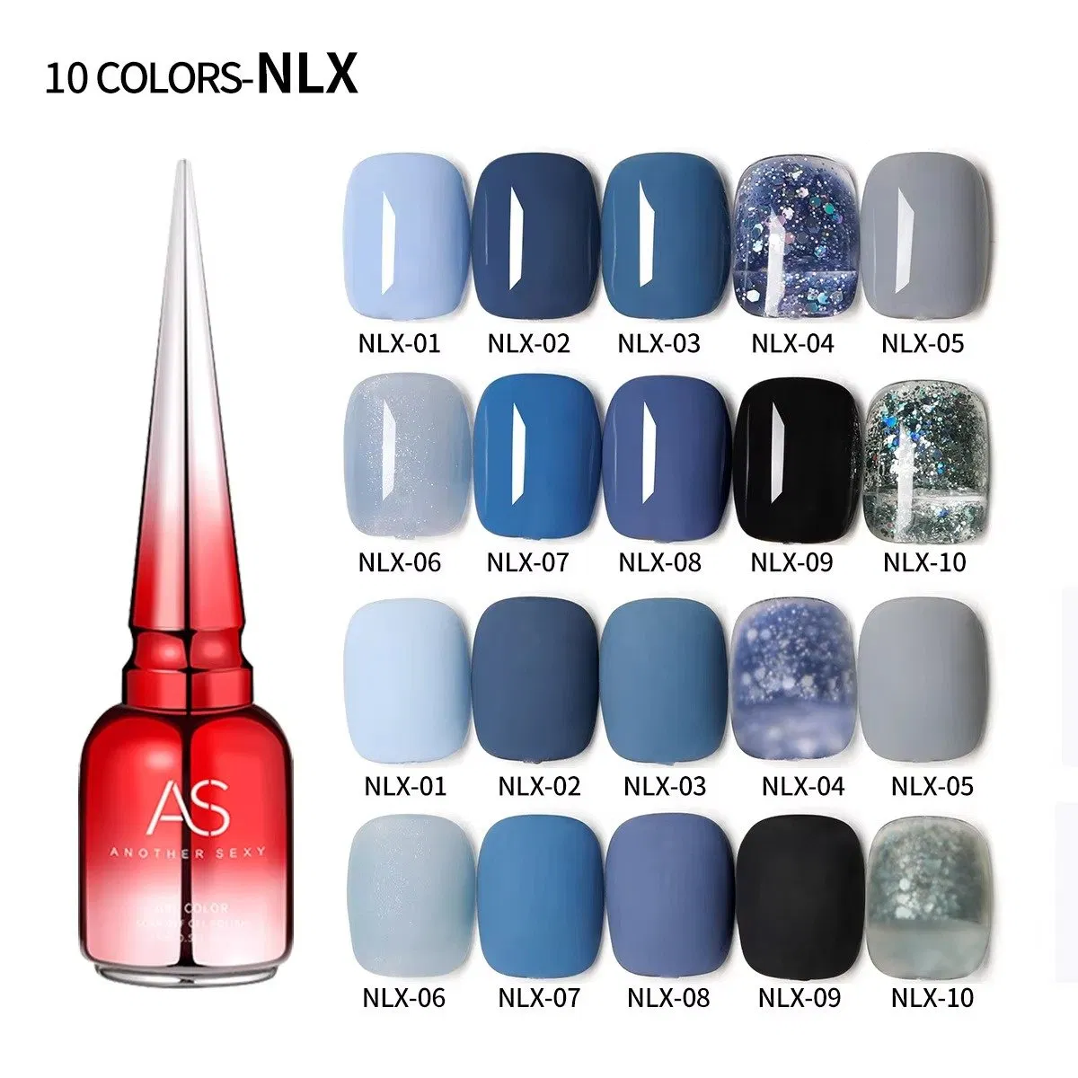 Wholesale 15ml as UV Nail Gel Polish 10 Colorsfor OEM or Nail Salon Nail Art Design Beauty Application