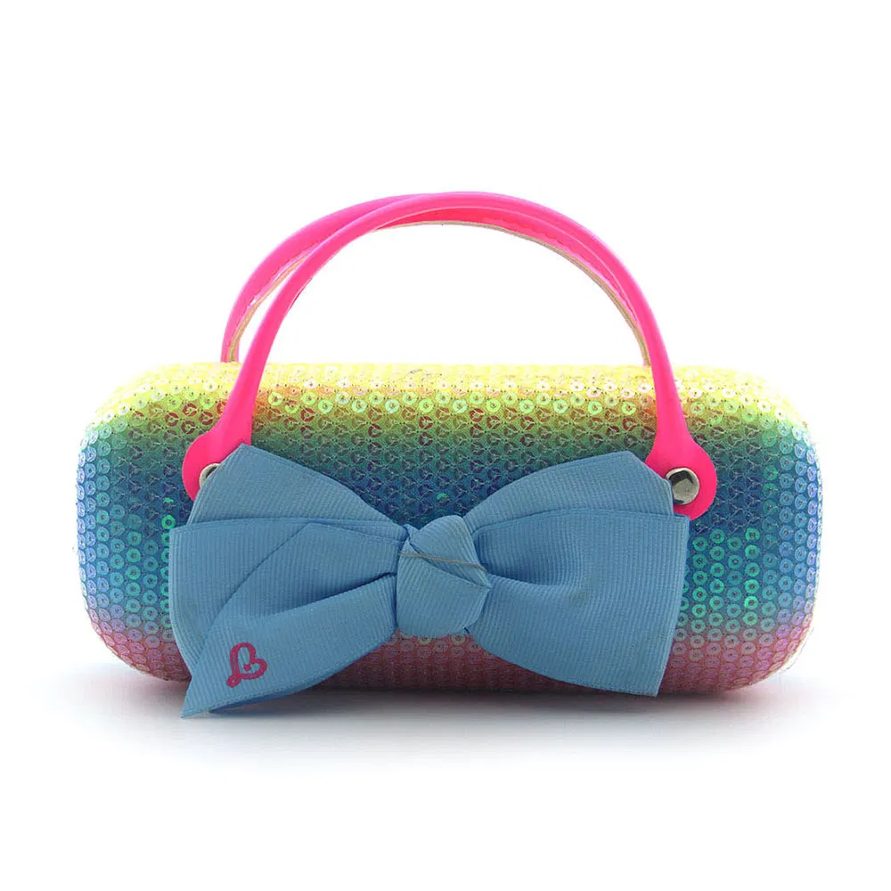 Rainbow Color Sequins Bow Tie Box Fashion Portable Kids Glasses Case