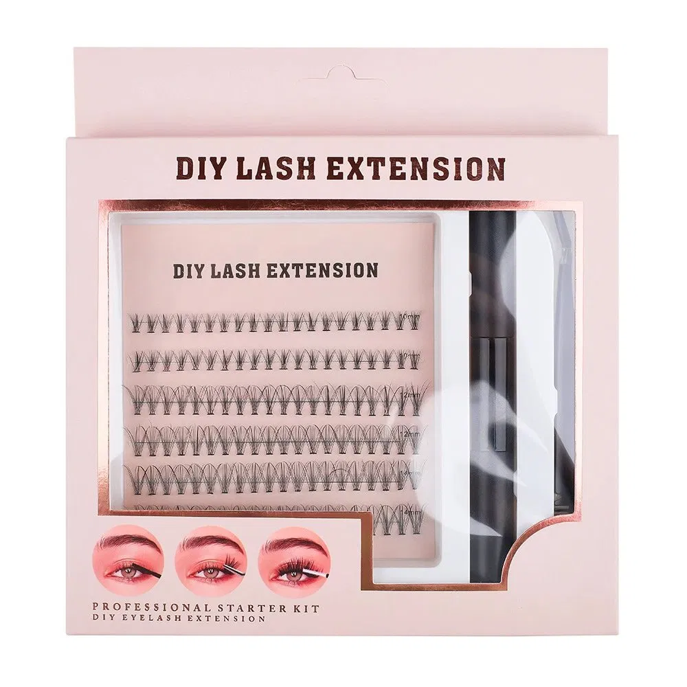 Private Label Pre Cut Segment Lashes DIY Eyelash Extensions Kit with Glue and Tweezers