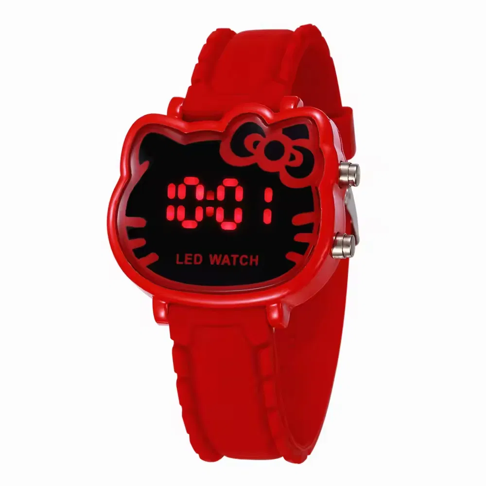 Hello Kitty Watch Little Girl Cute Cartoon Watch Girl Helloo Kitty Children LED Electronic Fashion Girls Red Pink Blue Watch