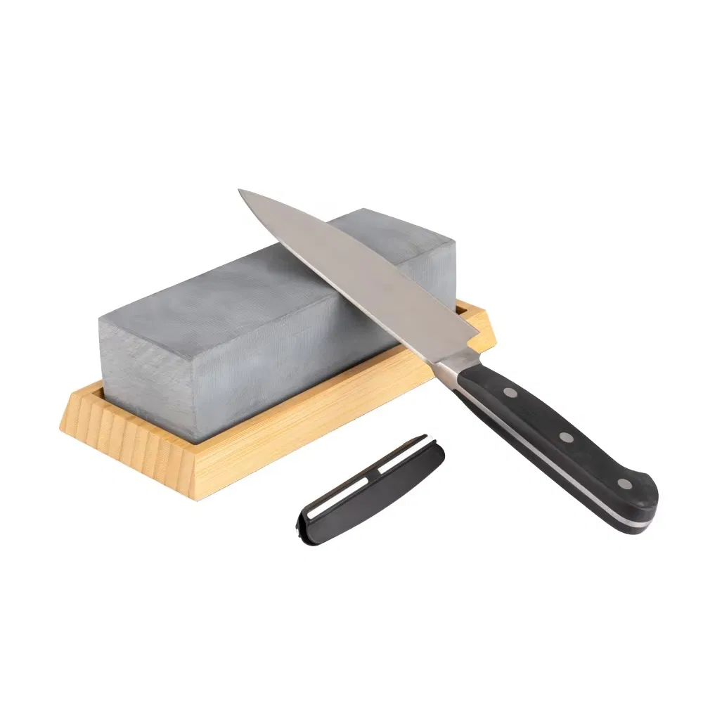 Knife Sharpener Stone 2 Side Whetstone Kit Quick Sharpening Non-Slip Bamboo Base