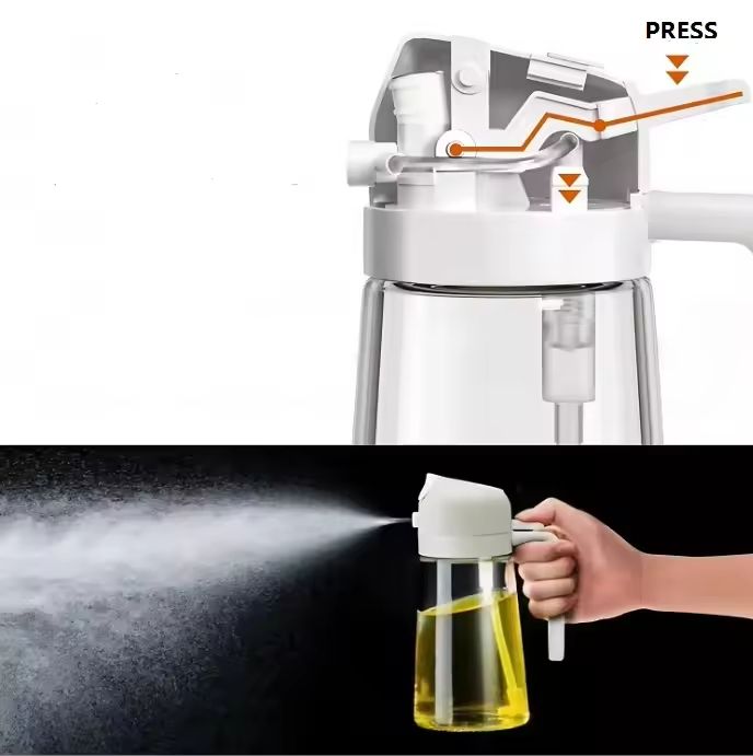2 in 1 Food-Grade 470ml Oil Mister Sprayer Dispenser Glass Oil Bottle for Cooking for Air Fryer Salad Frying BBQ