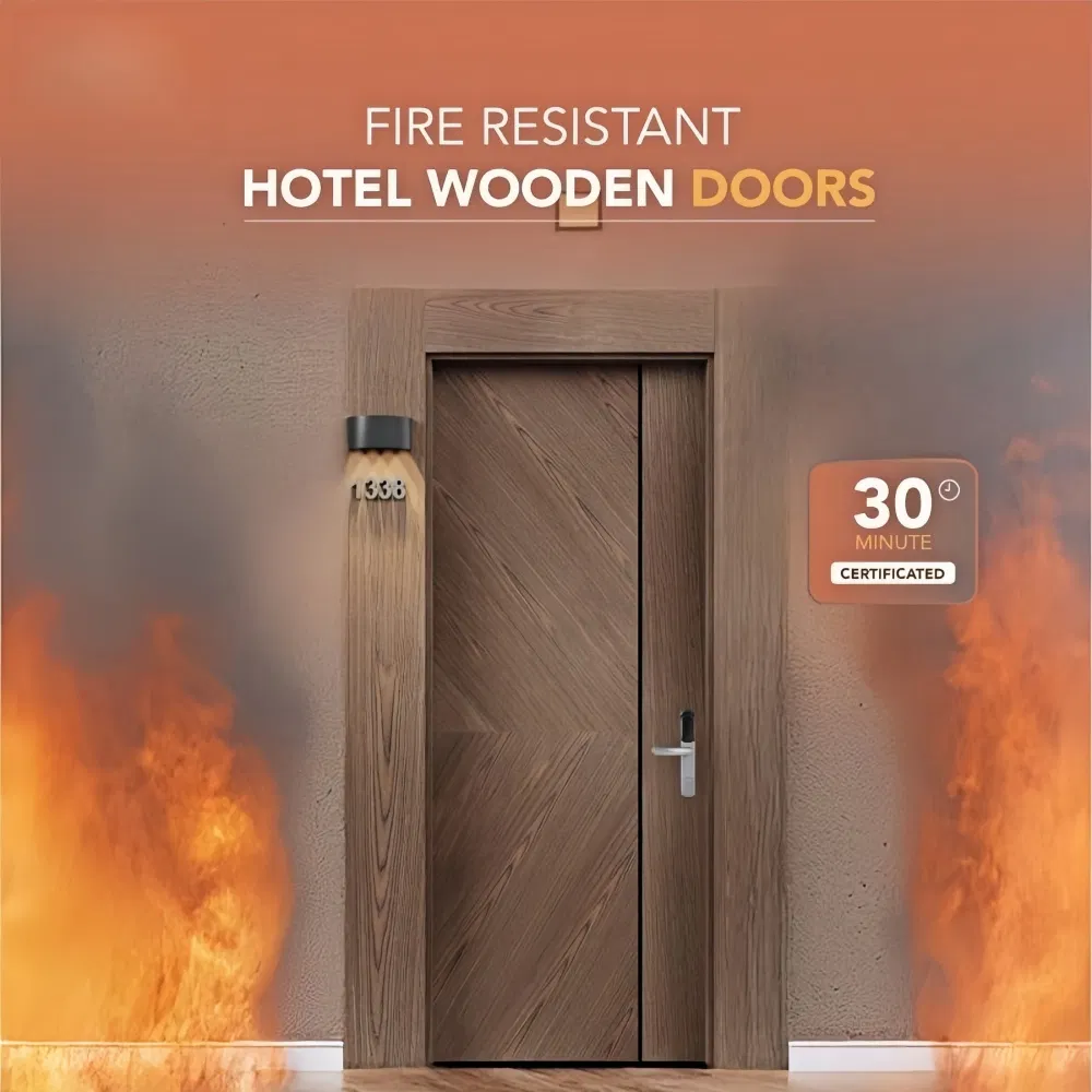 China Custom Interior Fire Wood Door High End BS En as CE UL Fire Doors for School Apartment Hospital Hotel Room Fireproof Wooden Door Fire Rated PVC Doors