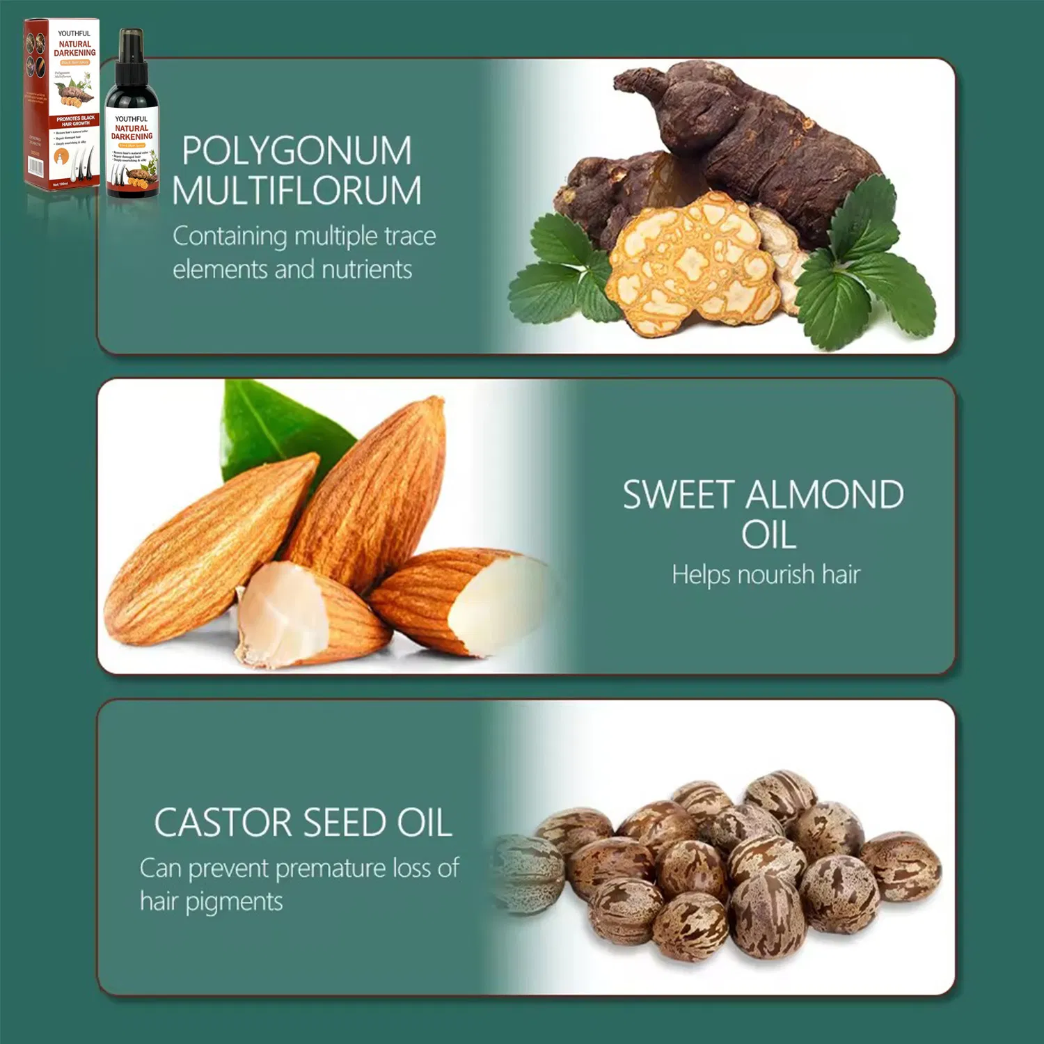 Polygonum Multiflorum Black Hair Spray with Castor Seed Oil Nourishing Silky