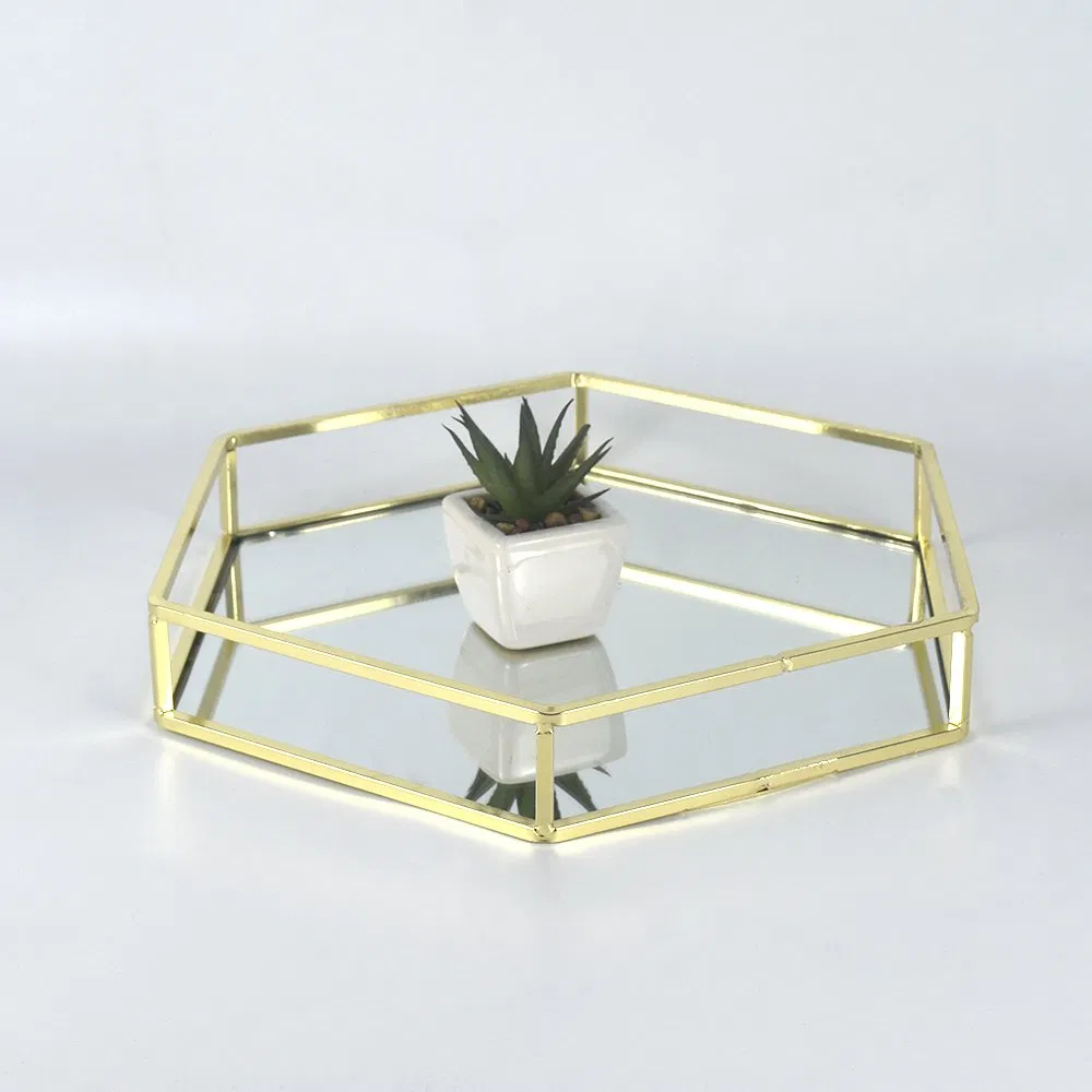 Hot Sale Gold Metal Mirror Tray Dresser Tray Metal Decorative Jewelry Organizer Tray