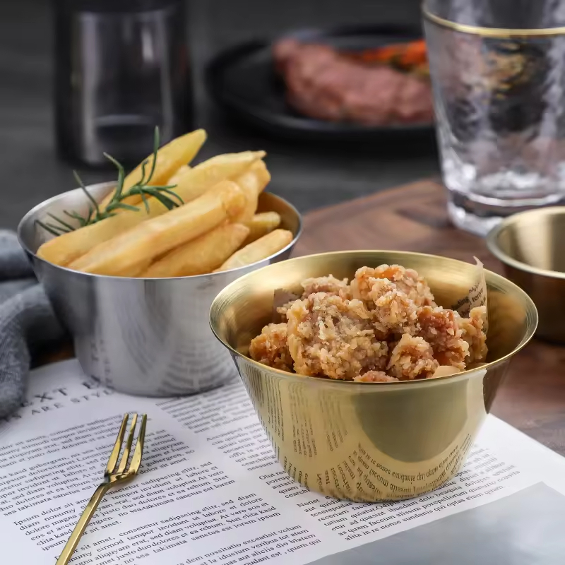 Korean Stainless Steel Salad Dessert Commercial Gold Dinner Bowl Restaurant Side Dish Dressing Sauce Bowl Tableware