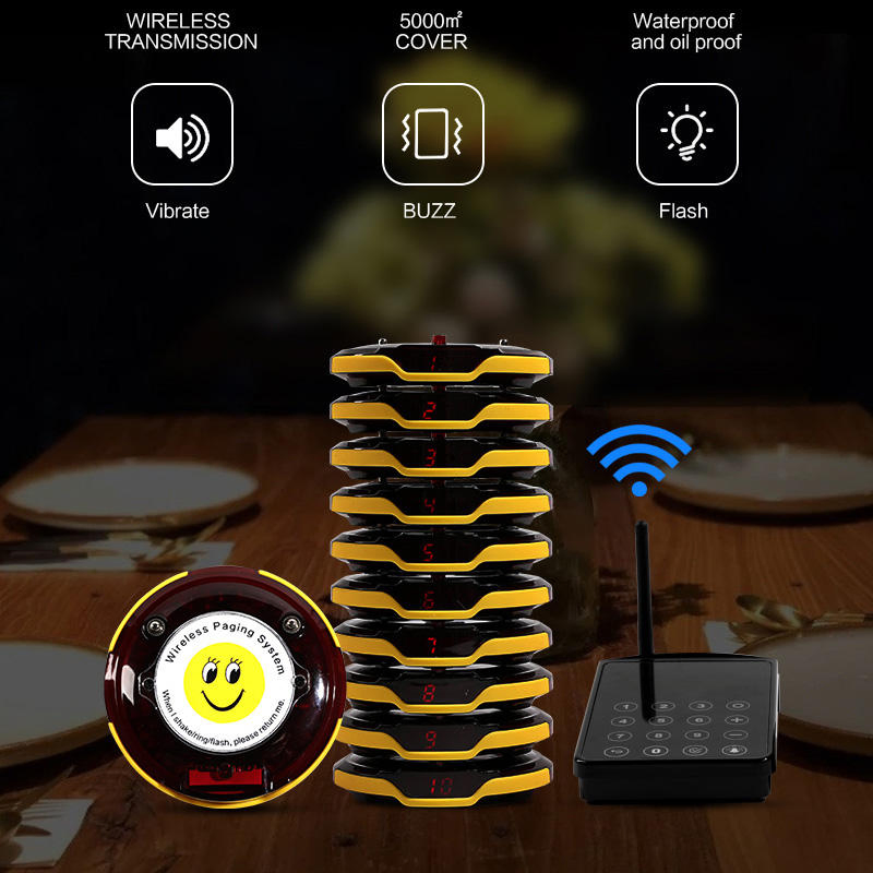 Wireless Calling System Restaurant Pager System 20 Buzzers Waterproof Breakproof