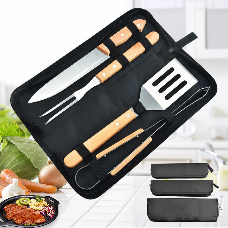 Grilling Accessories Kit with Portable Bag for Camping Extra Thick Stainless Steel Wooden Handle BBQ Utensils