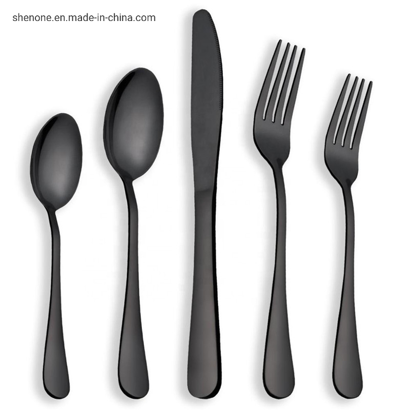 Shenone Black Coating Stainless Steel Dinnerware Spoon Set Knife Fork for Wedding Event