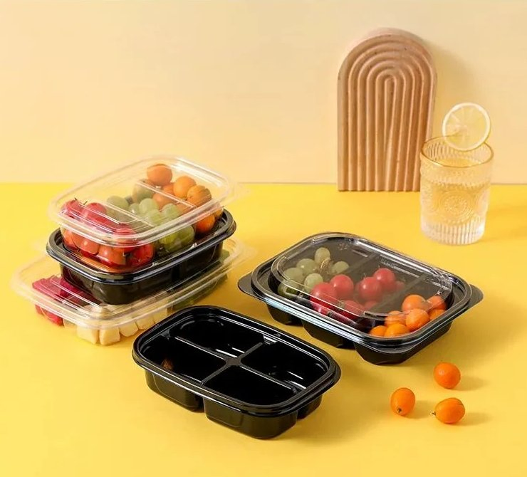 Customisable Disposable Plastic Fruit Salad Packaging Box 2 3 4 Compartment Container with Lid