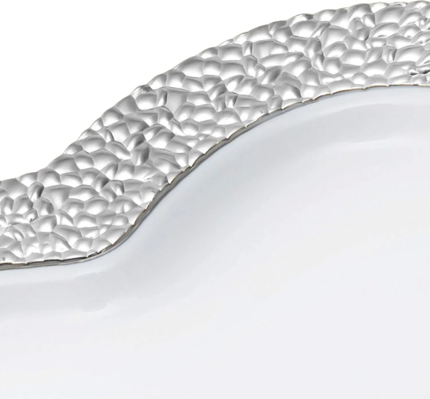 Elegant Heart Shaped White Plastic Dinner Plates with Silver Trim