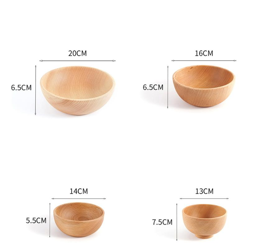 Creative Beech Solid Color Family Wooden Round Salad Bowl