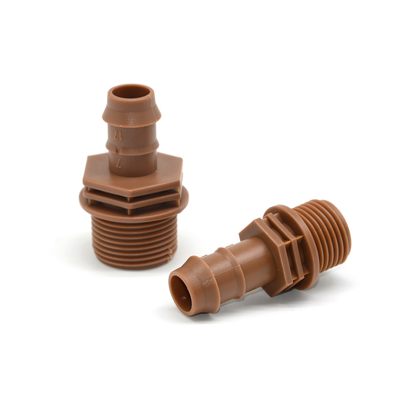 Brown Drip Irrigation Hose Connector Adapter for Garden Irrigation, 1/2 Inch External Thread X 17 mm, Suitable for Garden and Farm Irrigation System Accessories