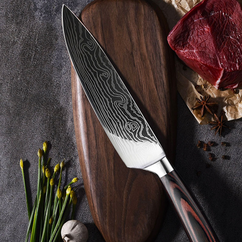 Kitchen Knife Damascus 3Cr13 Cuchillo De Cocina Knife with Laser Pattern