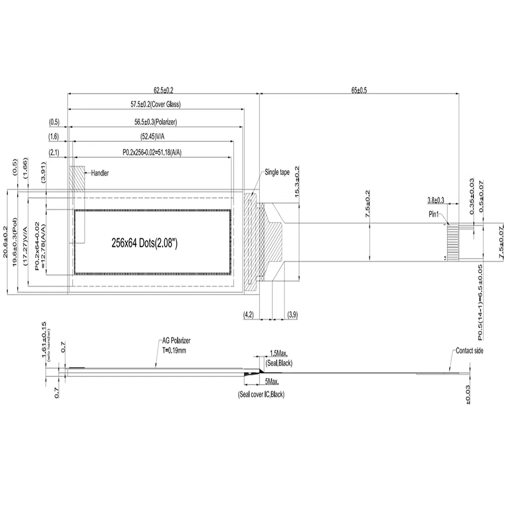 OLED-дисплей 2.08 дюйма, 256x64, белый, драйвер SH1122