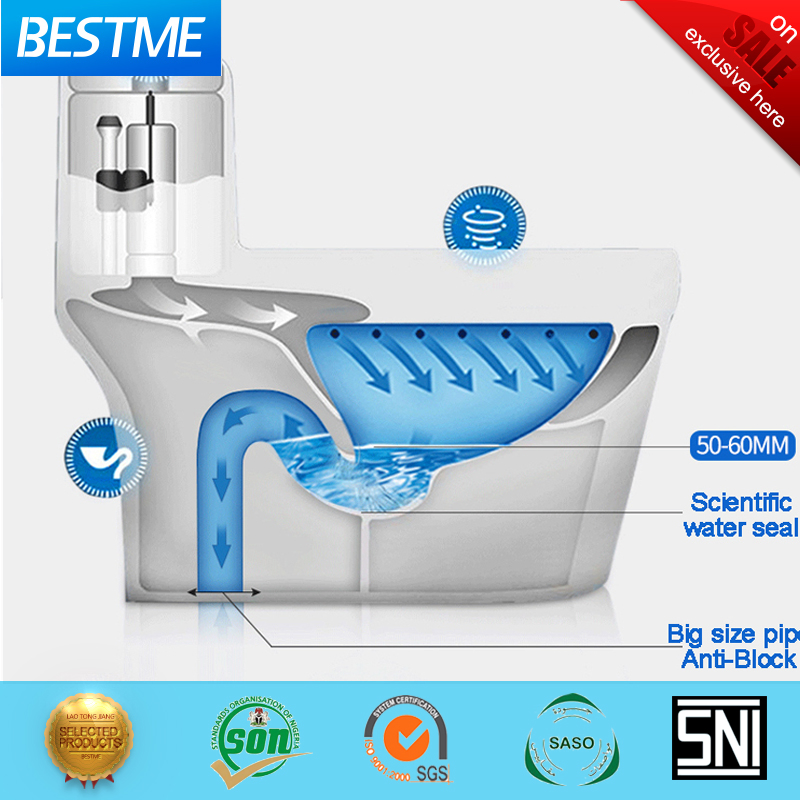 Guangdong Factory Bathroom Inodoros Wholesale Siphonic Dual Flush Sanitary Ware One Piece Ceramic Wc Toilet (Bc-5106A)