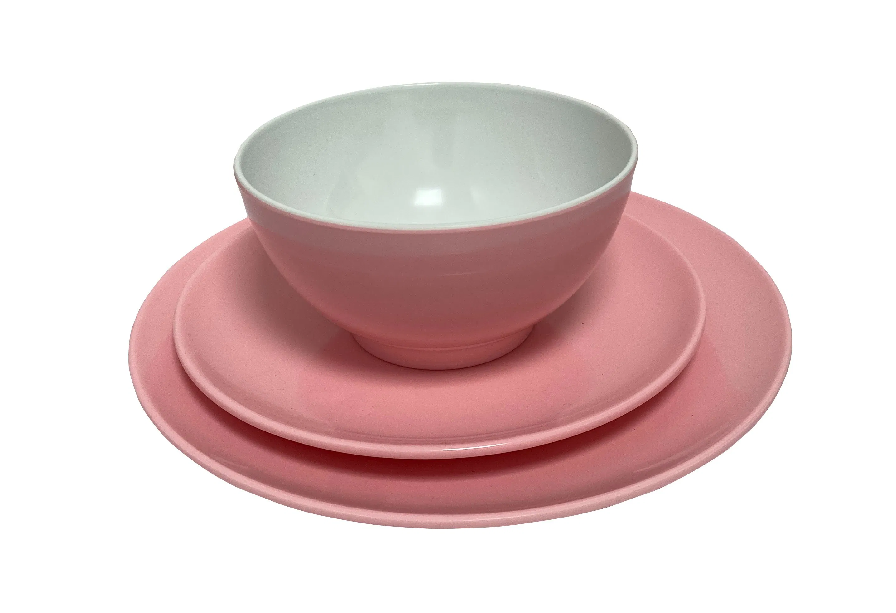 Factory Direct Supply Solid Color 4 Persons 12 PCS Melamine Dinnerware Set -12 PCS Set for Camping Dining-Pink
