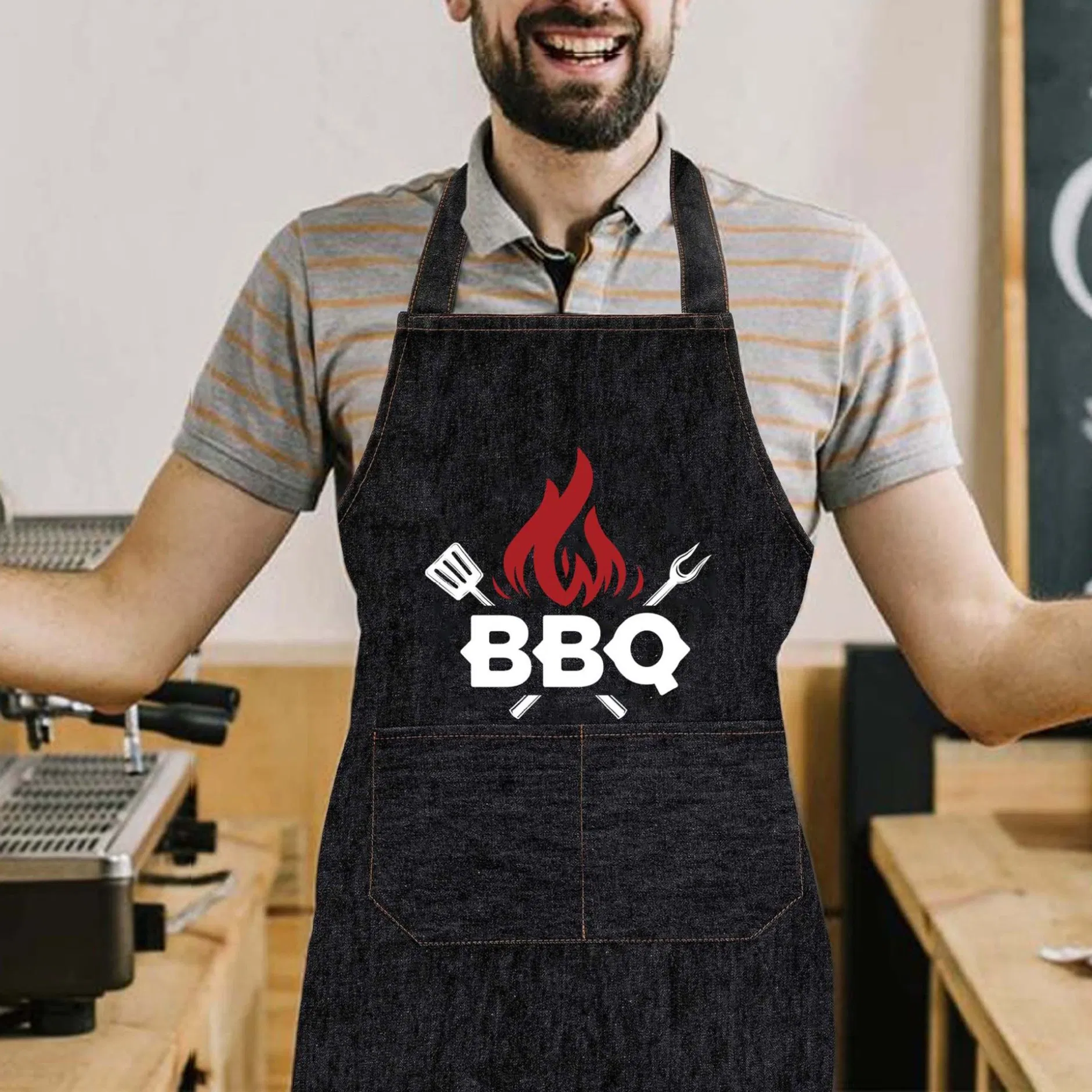 Denim Apron, Restaurant Outdoor Apron, Wear-Resistant and Scratch-Resistant, Thickened Work Apron, Barbecue Apron