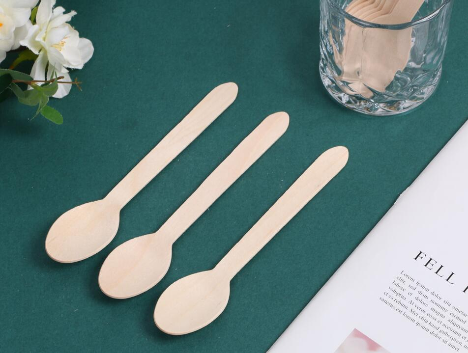140mm Wooden Biodegradable Spoon Fork Knife Individual Cutlery Set