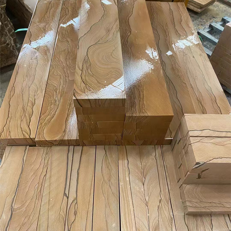 Yunnan Yellow Wooden Vien Sandstone Slab Flooring Wall Tile for Villa Sinotopstone