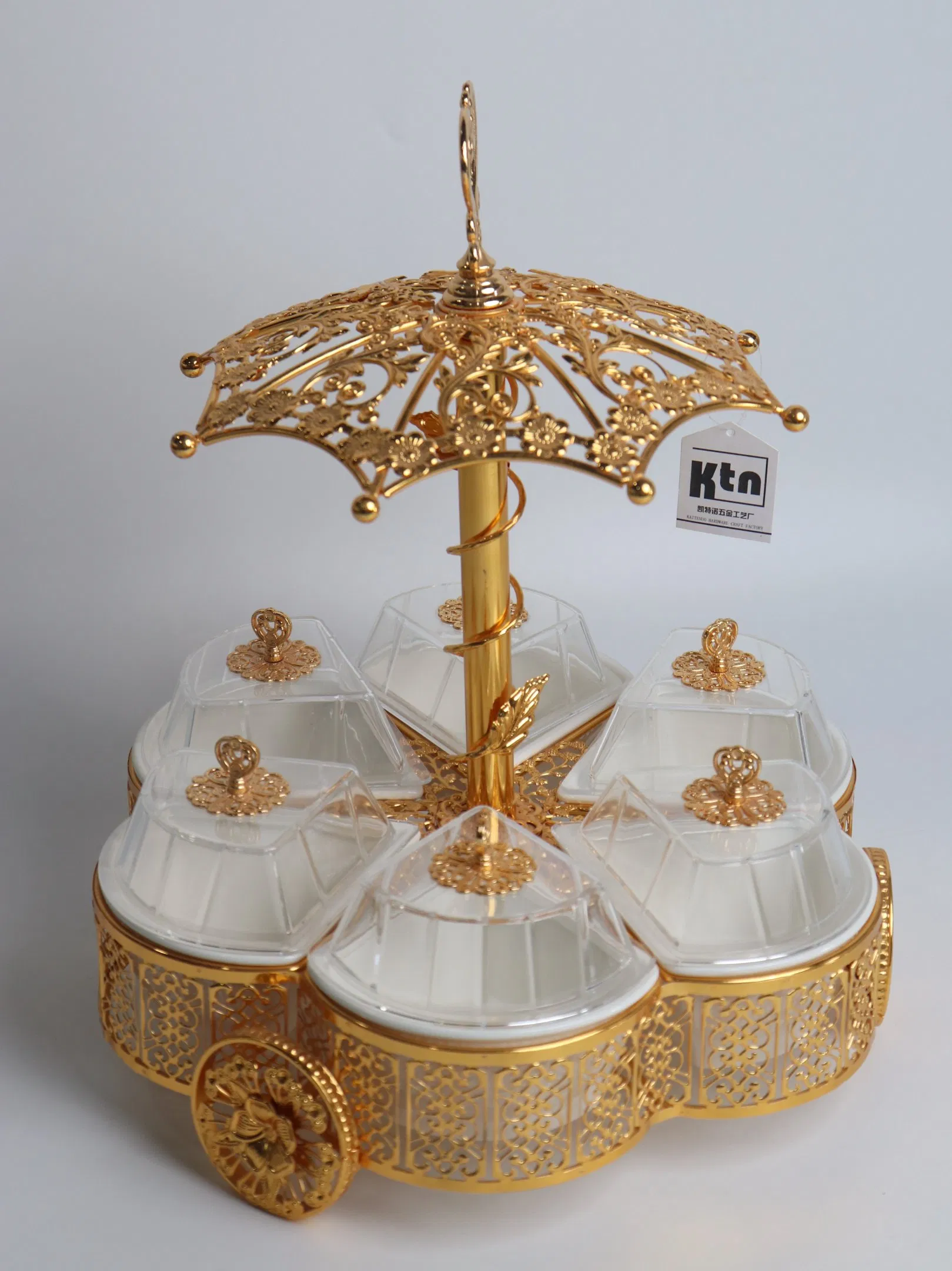Kitchen Ware Gold Plated Iron Tray with Plastic Bowl Set Candy Tray