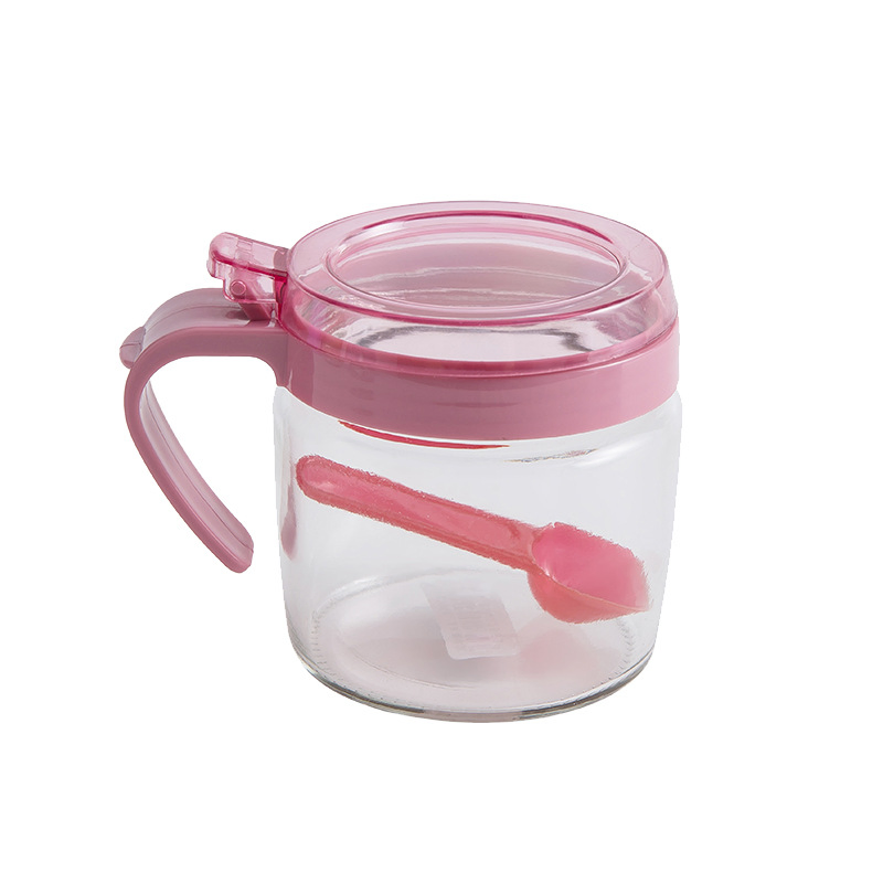 Hot Sales 350ml Kitchen Blue Plastic Cover Free Glass Bottle with Spoon