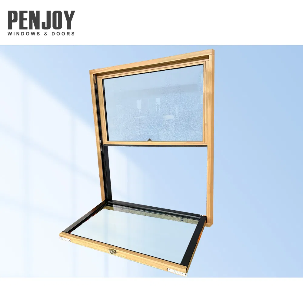 Penjoy American Classic Popular Style Vertical Sliding Glass Double Glaze Single Hung Window Wood Window